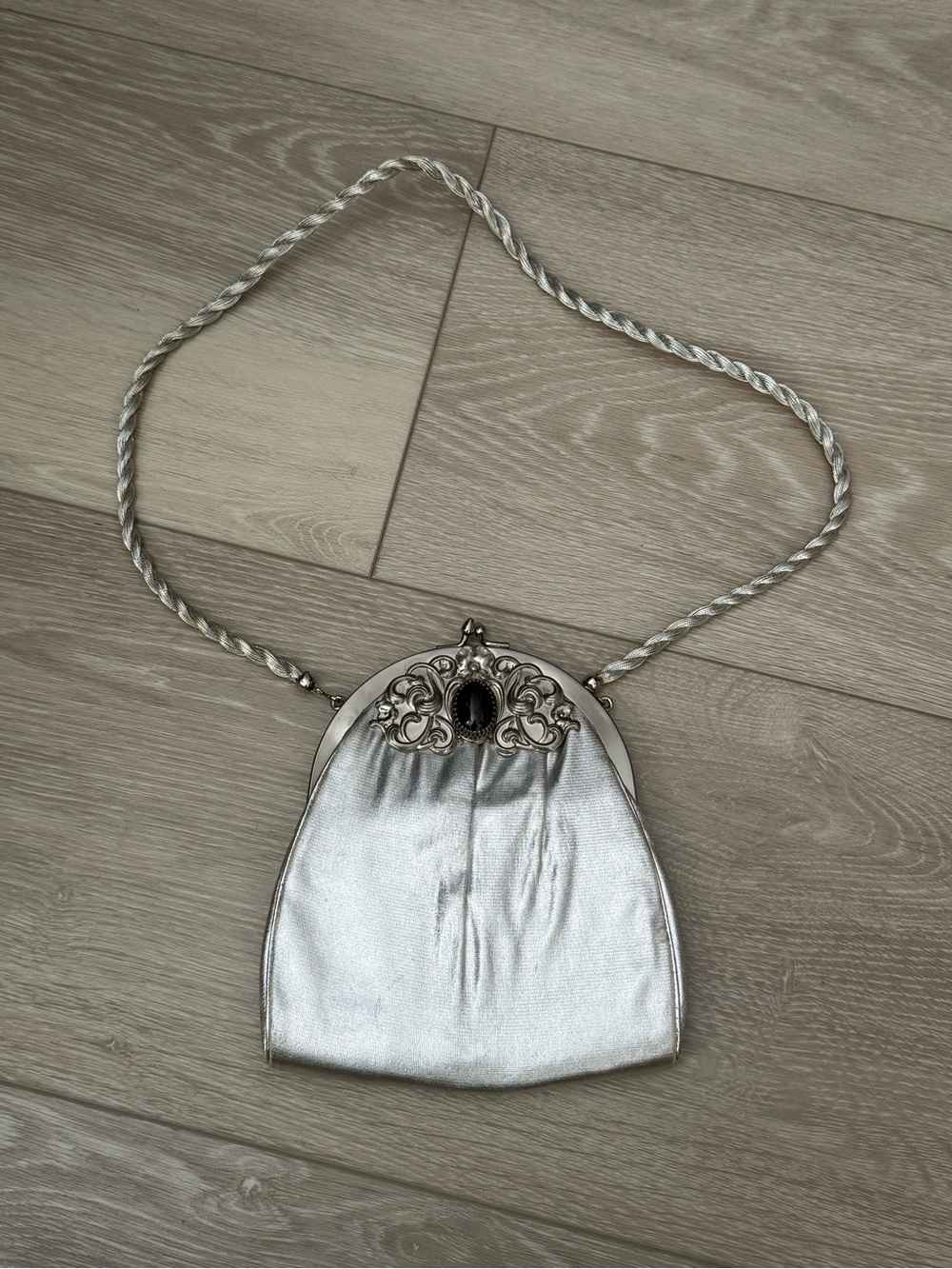 Vintage Silver Evening Bag with Ornate Frame